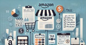 Here’s the blog banner illustration focused on Amazon seller taxes and responsibilities, with all copy removed for a clean, professional look.