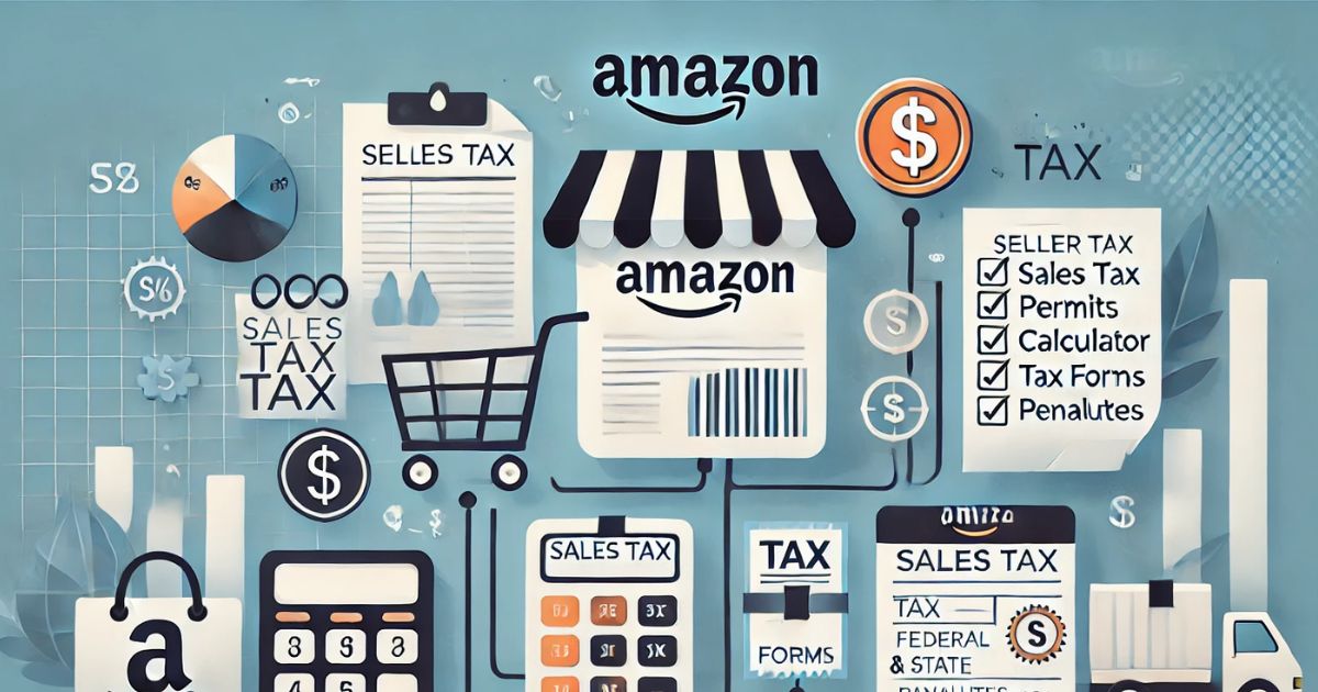 Here’s the blog banner illustration focused on Amazon seller taxes and responsibilities, with all copy removed for a clean, professional look.