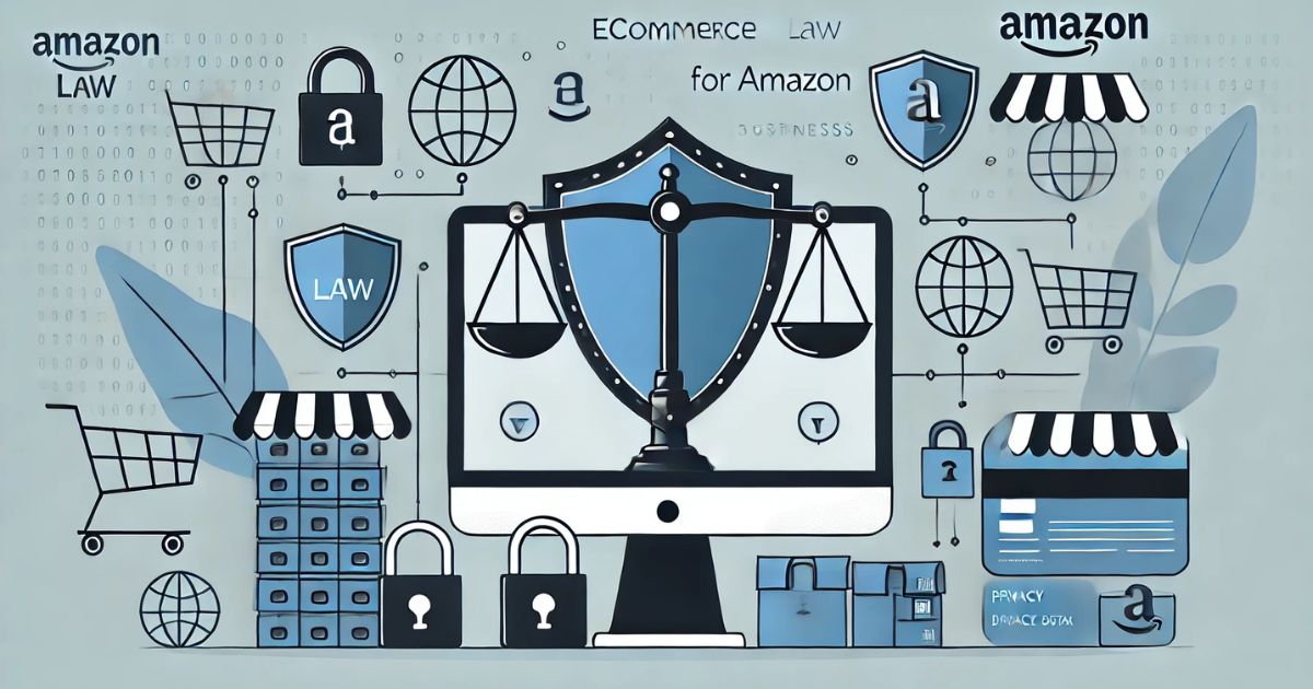 Here is the banner image representing ecommerce law for Amazon businesses, designed with a clean, minimalist aesthetic and no text.